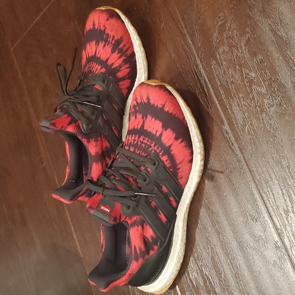 Euc Addidas Ultra NICE Red & blaxk tie dye sneakers - Picture 2 of 5
